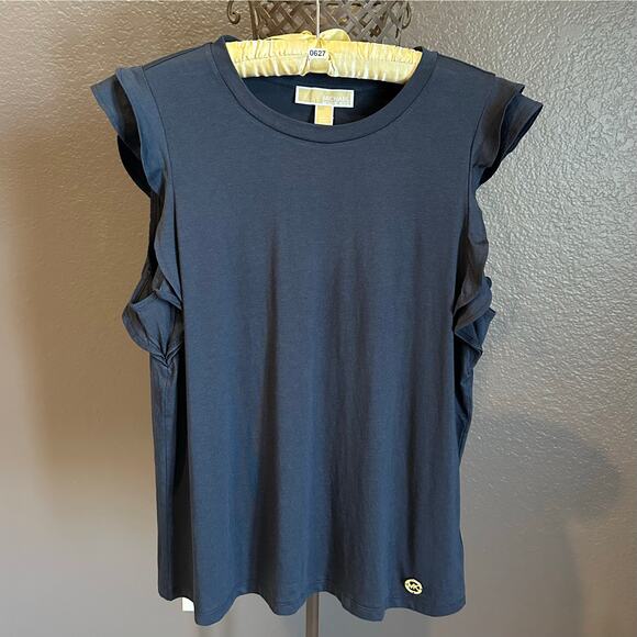 NWT, Michael Kors Women’s Size Large & XL Navy Tee w/Double Ruffle Sleeves, K627 - Picture 4 of 17